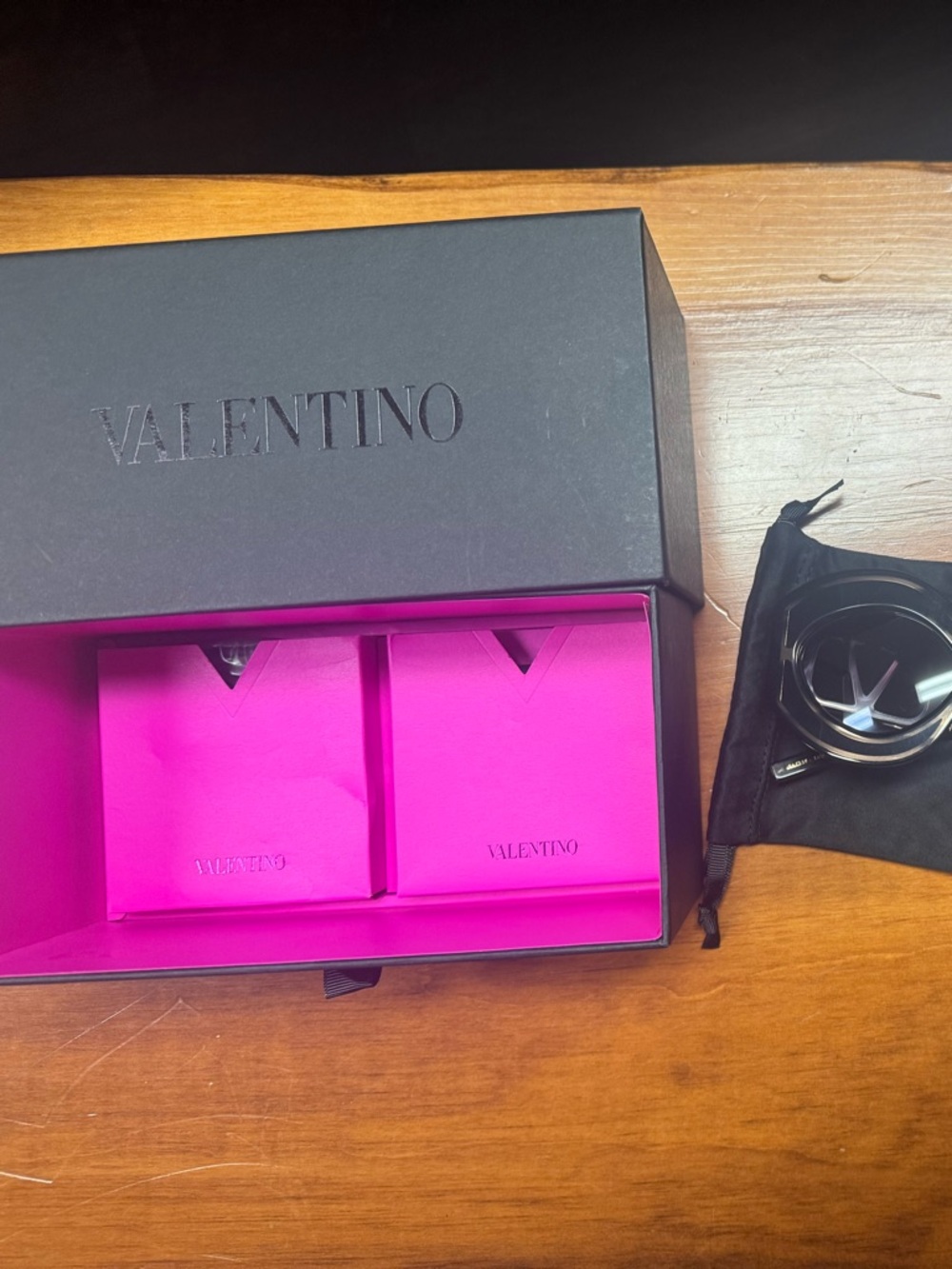 Valentino Black Round Acetate Sunglasses with Case V-SOUL II